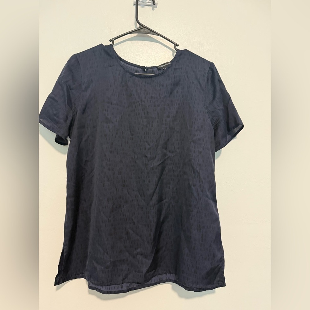 Eileen Fisher Midnight Blue Silk/Cotton Blouse Size Small